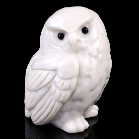 Nicedony 2.4" White Jade Hand Carved Crystal Owl Sculpture