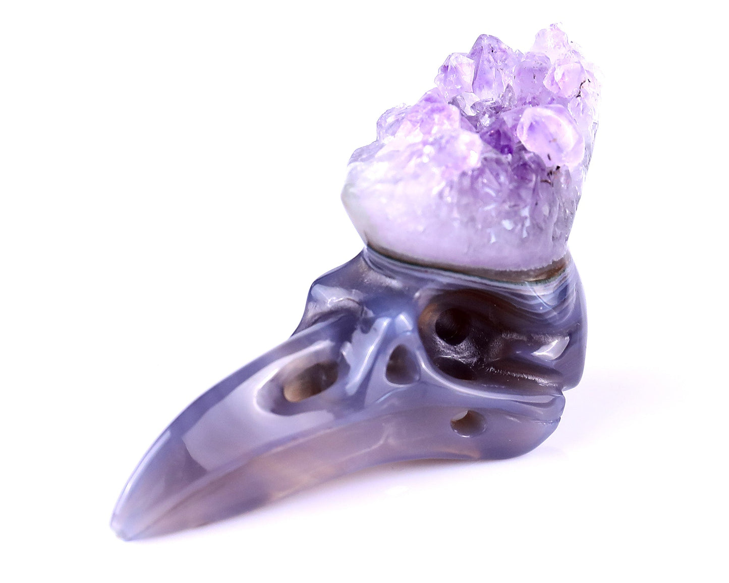 Nicedony 2.5" Amethyst Druse Agate Hand Carved Crystal Raven Skull Sculpture - View 10