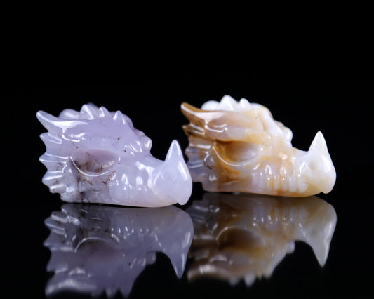 Nicedony 2.5" Blue Chalcedony Hand Carved Dragon Skull Sculpture - #5100012
