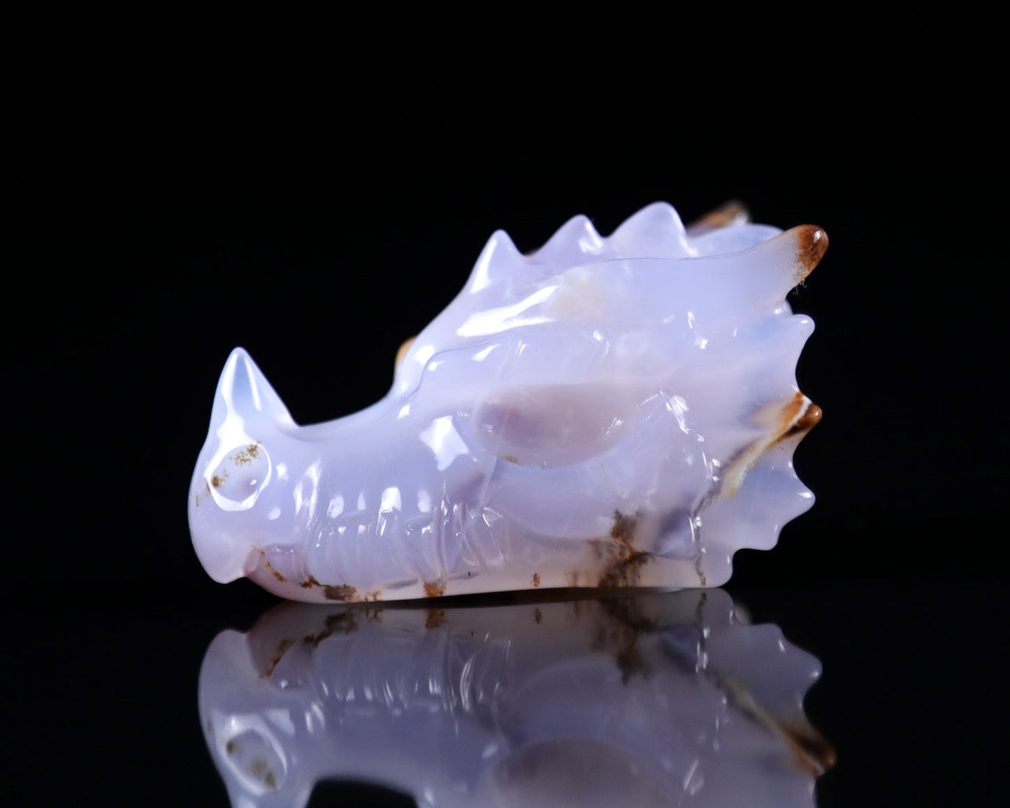 Nicedony 2.5" Blue Chalcedony Hand Carved Dragon Skull Sculpture - View 22