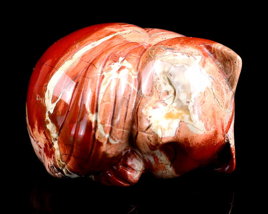 Nicedony 2.5" Red Jasper Hand Carved Crystal Sleepy Cat Sculpture - #4100198