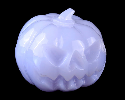 Nicedony 2.6” Blue Chalcedony Hand Carved Crystal Pumpkin Sculpture