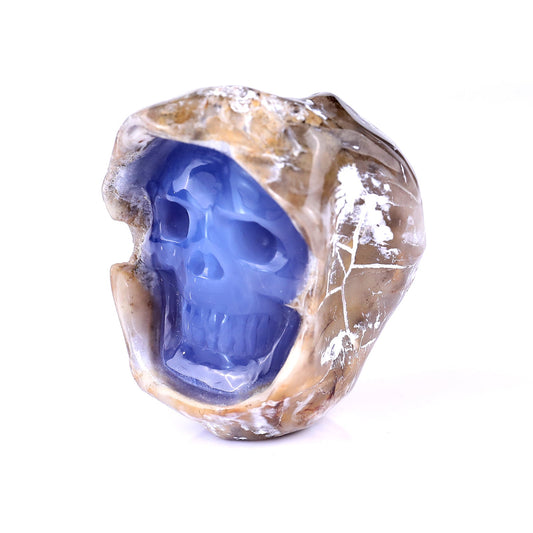 Nicedony 2.7" Blue Chalcedony Hand Carved Skull Sculpture