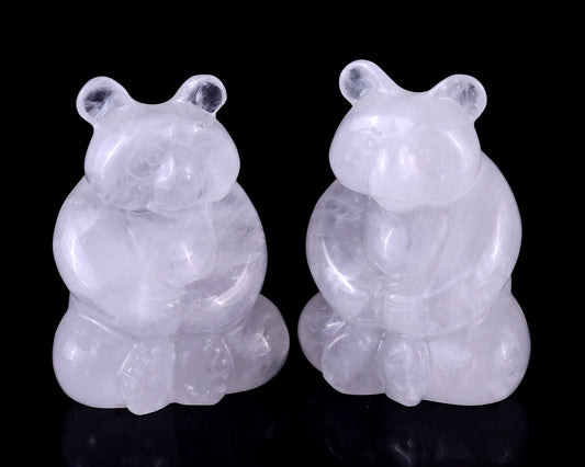 Nicedony 2.8" Angolan Quartz Hand Carved Crystal Panda Sculpture