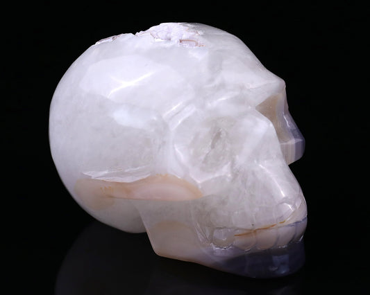 Nicedony 2.8" Geode Agate Hand Carved Crystal Geode Skull Sculpture