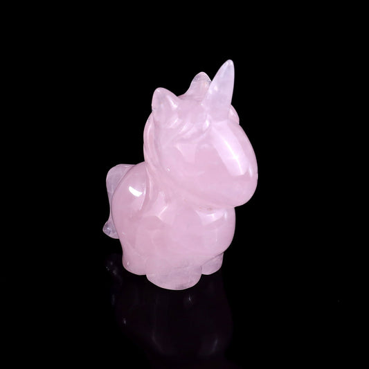 Nicedony 2.8" Rose Quartz Hand Carved Crystal Unicorn Sculpture