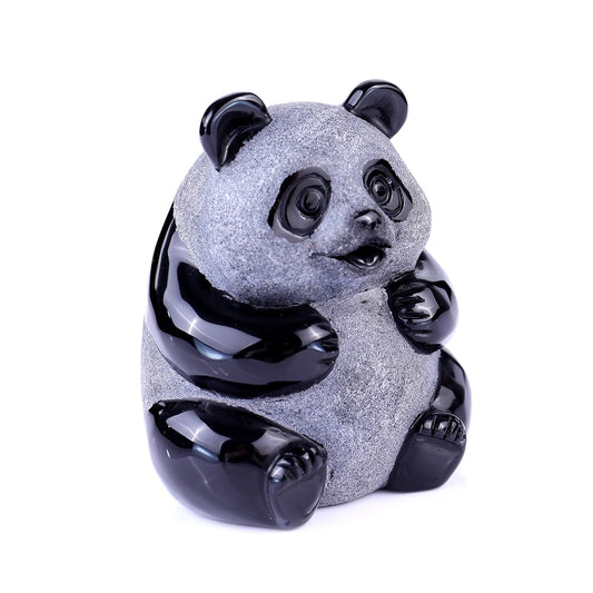 Nicedony 2.9" Black Obsidian Hand Carved Crystal Panda Sculpture - #2100148