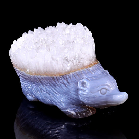 Nicedony 2.9" Quartz Rock Druse Hand Carved Hedgehog Sculpture