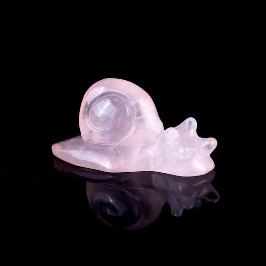Nicedony 2.9" Rose Quartz Hand Carved Crystal Snail Sculpture