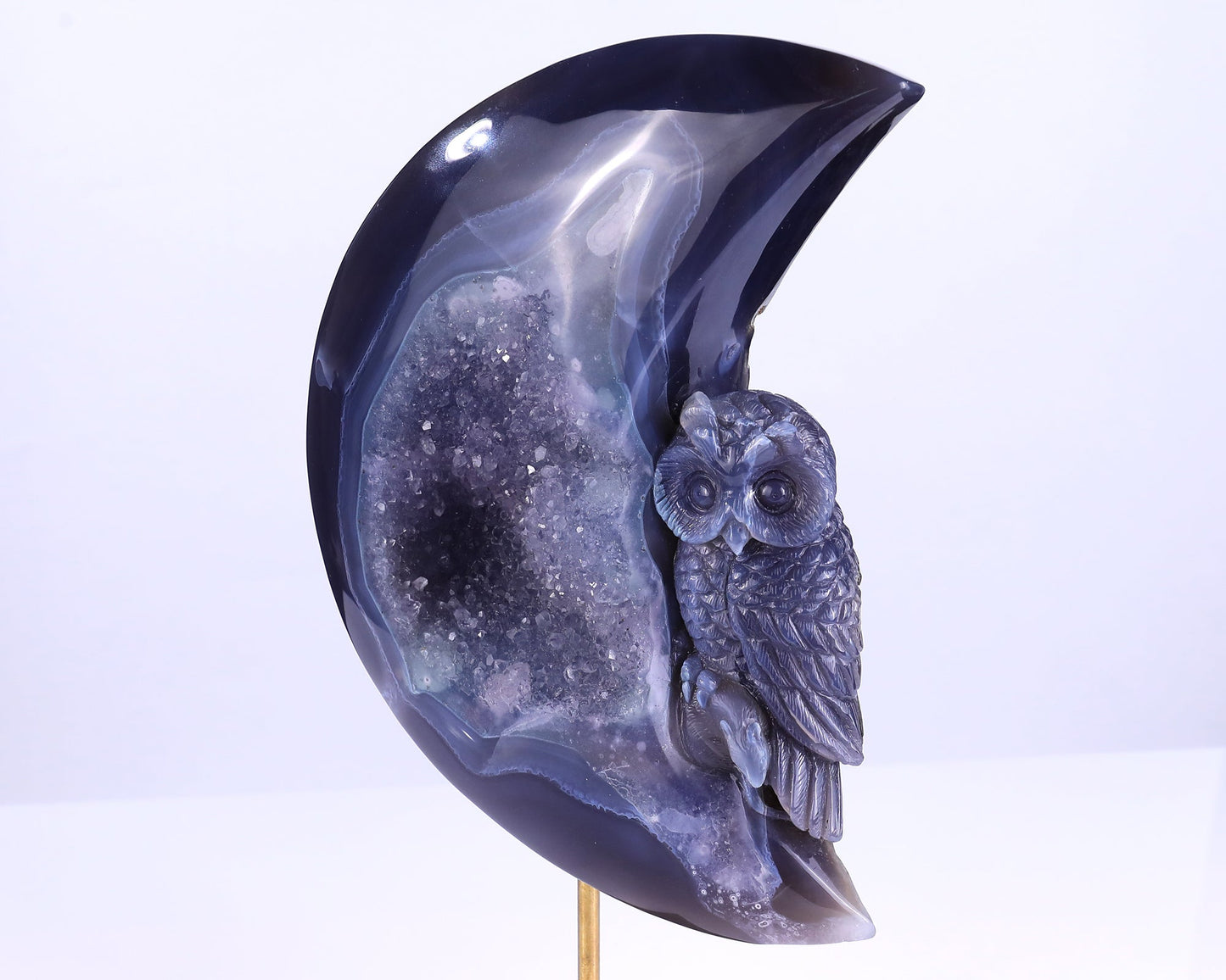 Nicedony 20.2" Quartz Rock Druse Hand Carved Crystal Owl Sculpture - View 12