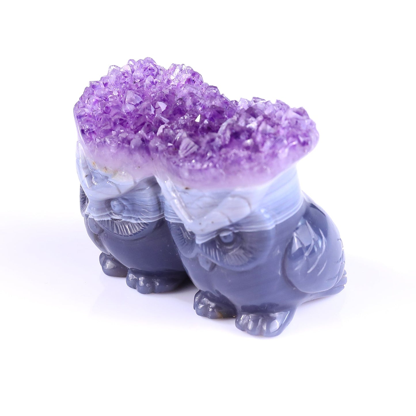 Nicedony 3.0" Amethyst Druse Agate Hand Carved Crystal Owls Sculpture - View 7
