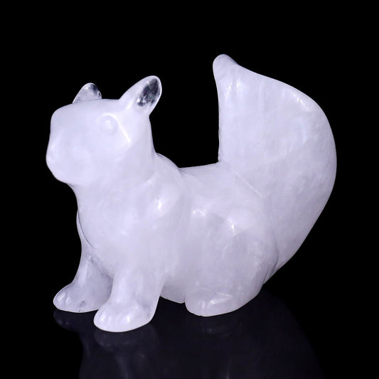 Nicedony 3.0" Angolan Quartz Hand Carved Crystal Squirrel Sculpture