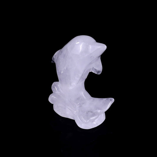 Nicedony 3.0" Angolan Quartz Rock Hand Carved Dolphin Sculpture