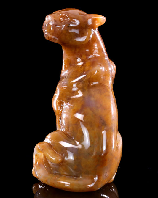 Nicedony 3.0" Chalcedony Hand Carved Crystal Leopard Sculpture
