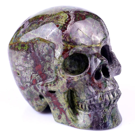 Nicedony 3.0" Dragon Blood Jasper Hand Carved Realistic Skull - #2100033