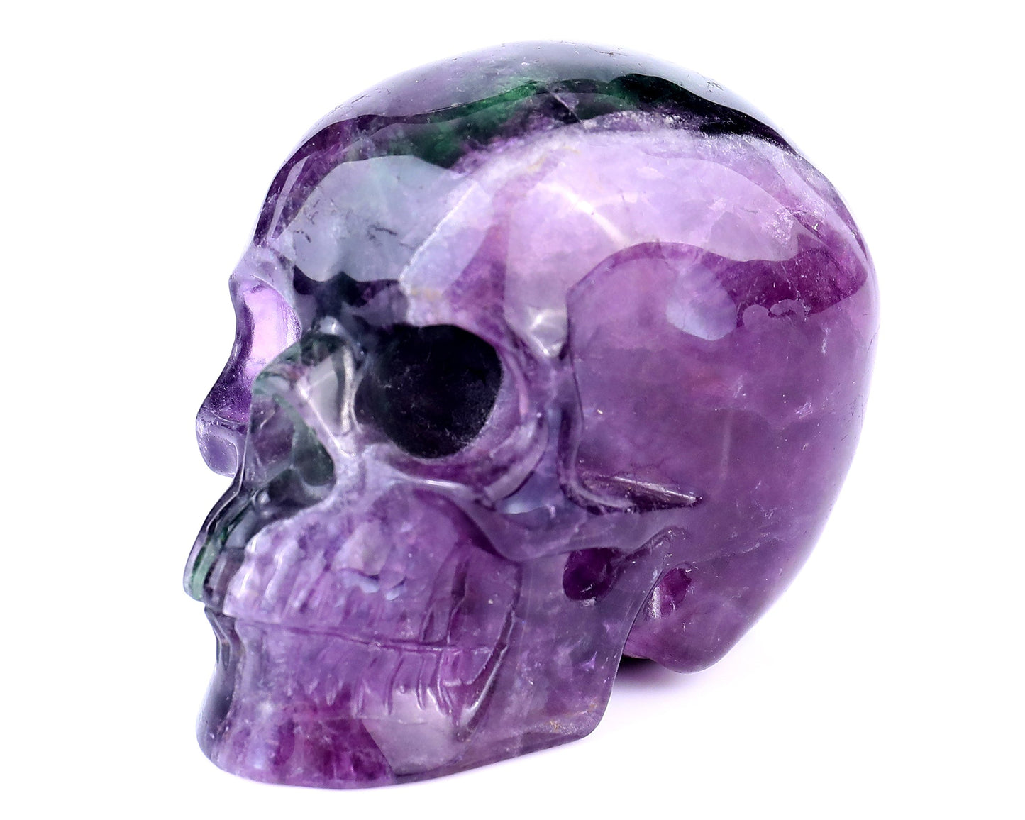 Nicedony 3.0" Fluorite Hand Carved Crystal Realistic Skull Sculpture - View 7