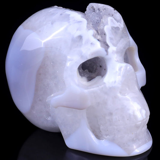 Nicedony 3.0" Geode Agate Hand Carved Crystal Geode Skull Sculpture