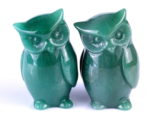 Nicedony 3.0" Green Aventurine Hand Carved Crystal Owl Sculpture