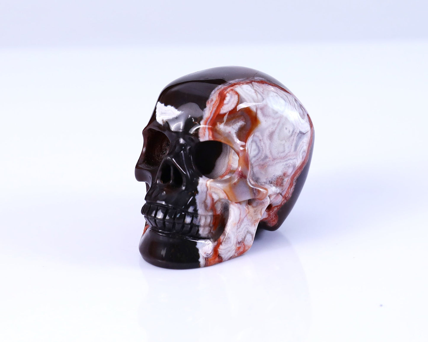 Nicedony 3.0" Lace Crazy Agate Hand Carved Realistic Skull Sculpture - View 10