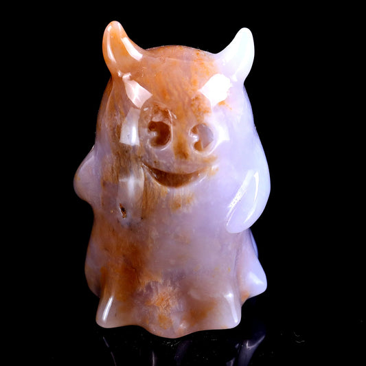 Nicedony 3.0” Natural Chalcedony Hand Carved Crystal Ghost Sculpture, Halloween Gift