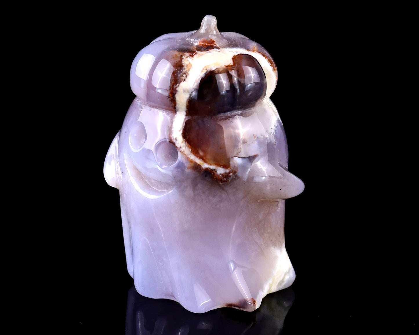 Nicedony 3.0” Natural Chalcedony Hand Carved Crystal Pumpkin Ghost Sculpture, Halloween Gift - View 9