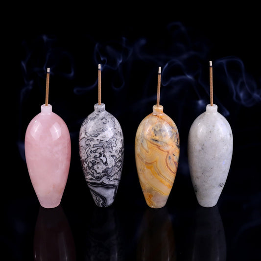 Nicedony 3.0" Gemstone Hand Carved Vase, Incense Holder Sculpture - #S100115
