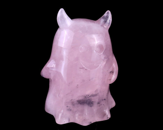 Nicedony 3.0” Natural Rose Quartz Hand Carved Crystal Ghost Sculpture, Halloween Gift