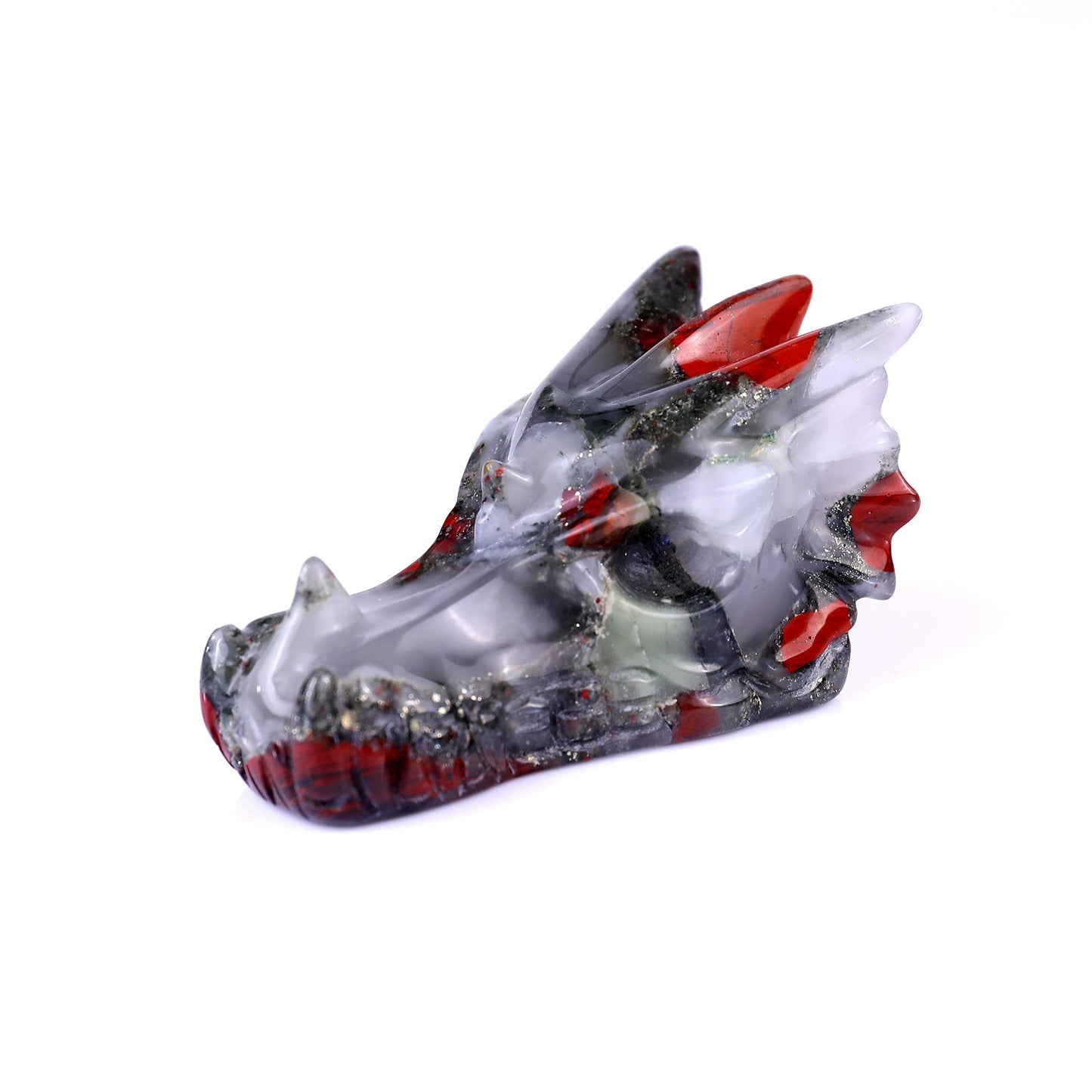 Nicedony 3.1" African Bloodstone Hand Carved Dragon Skull Sculpture - View 7