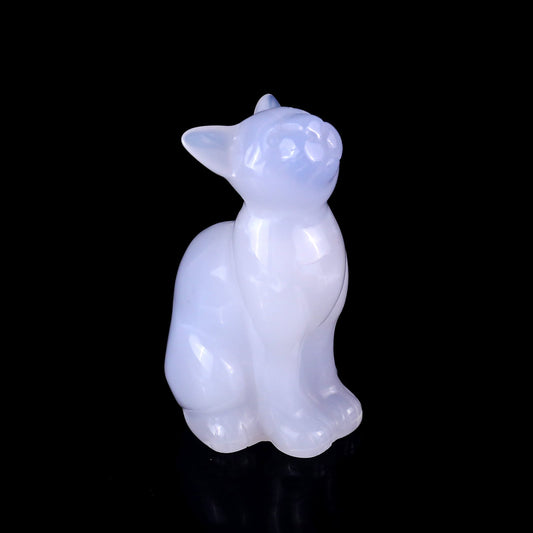 Nicedony 3.1" Blue Chalcedony Hand Carved Crystal Cat Sculpture - 1