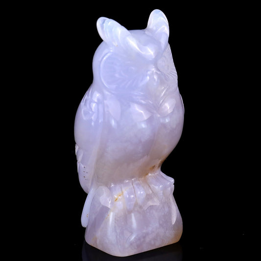 Nicedony 3.1" Blue Chalcedony Hand Carved Crystal Owl Sculpture - #2100185
