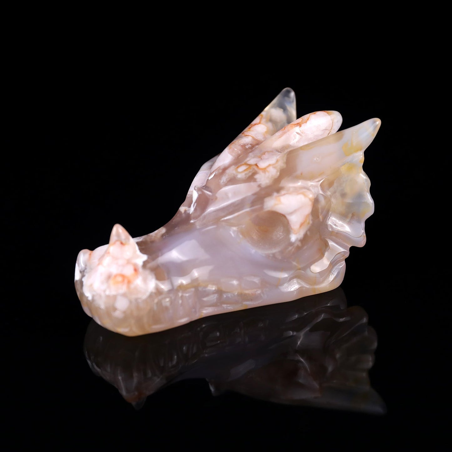 Nicedony 3.1" Sakura Agate Hand Carved Crystal Dragon Skull Sculpture - View 7