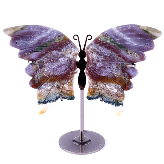 Nicedony 3.2" Indian Agate Hand Carved Butterfly Wings Sculpture