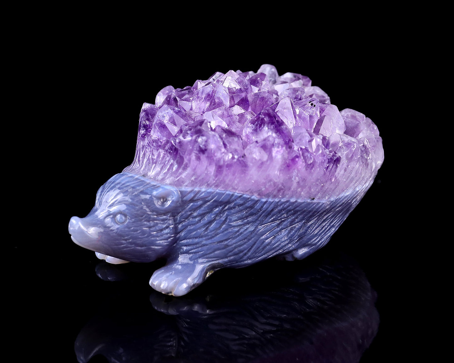 Nicedony 3.4" Amethyst Druse Agate Hand Carved Hedgehog Sculpture - View 7