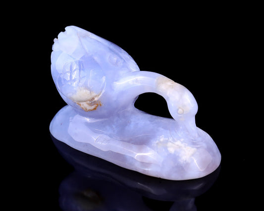 Nicedony 3.5" Blue Chalcedony Hand Carved Crystal Swan Sculpture