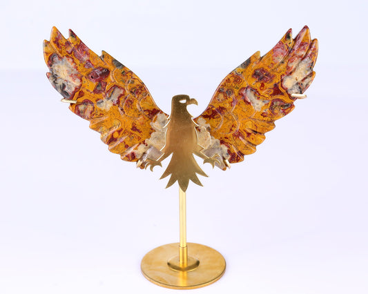 Nicedony 3.5" Crazy Lace Agate Hand Carved Eagle Wings Sculpture