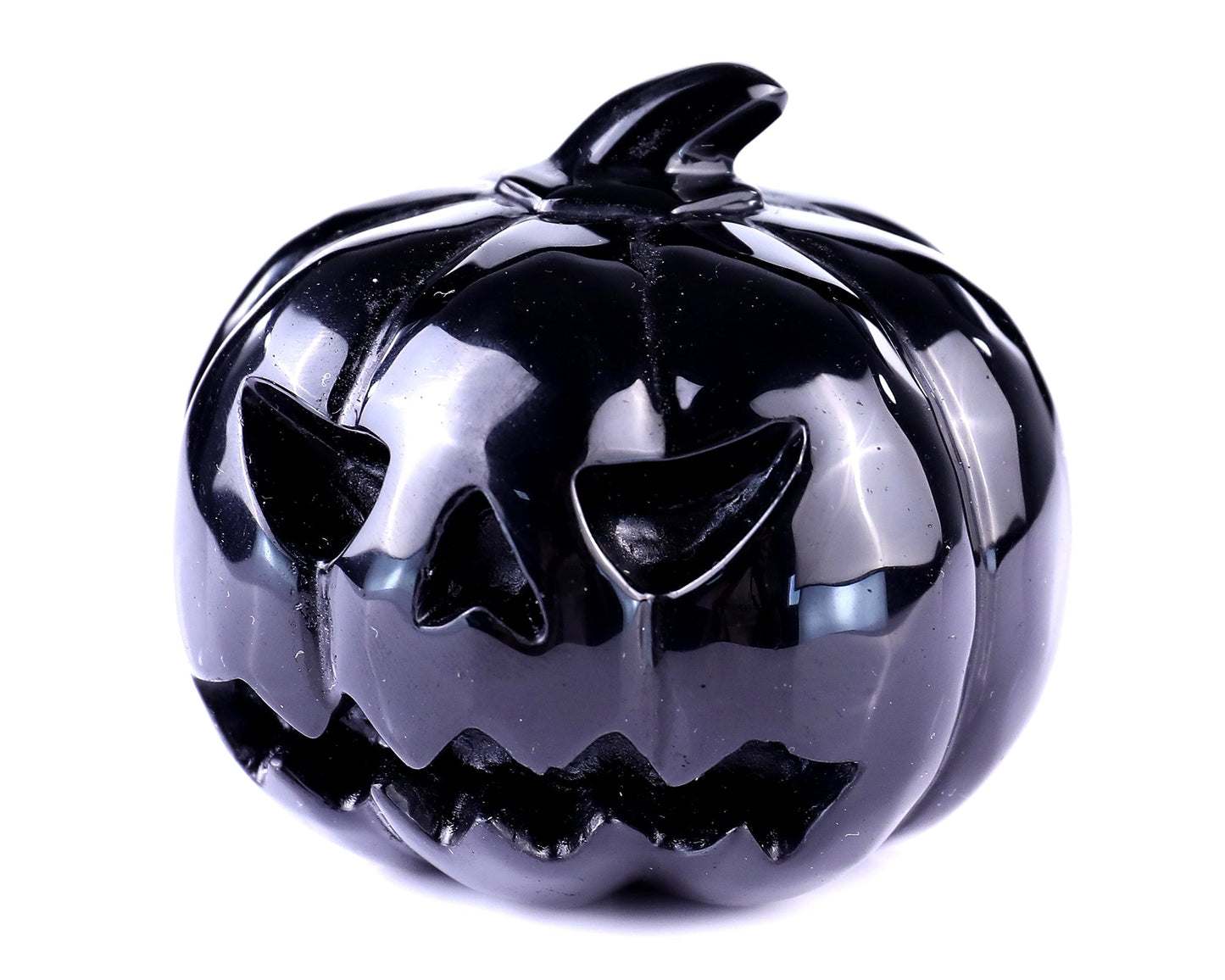 Nicedony 3.5” Black Obsidian Hand Carved Crystal Pumpkin Sculpture - View 9