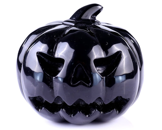 Nicedony 3.5” Black Obsidian Hand Carved Crystal Pumpkin Sculpture
