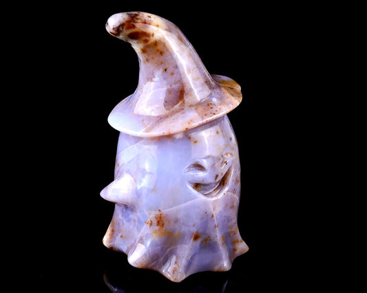 Nicedony 3.6” Chalcedony Hand Carved Crystal Wizard Ghost Sculpture
