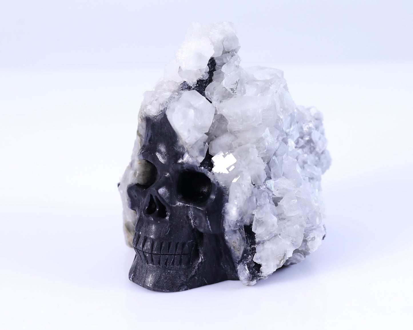 Nicedony 3.7" Quartz Rock Druse Hand Carved Mineral Specimen Skull Sculpture - View 9