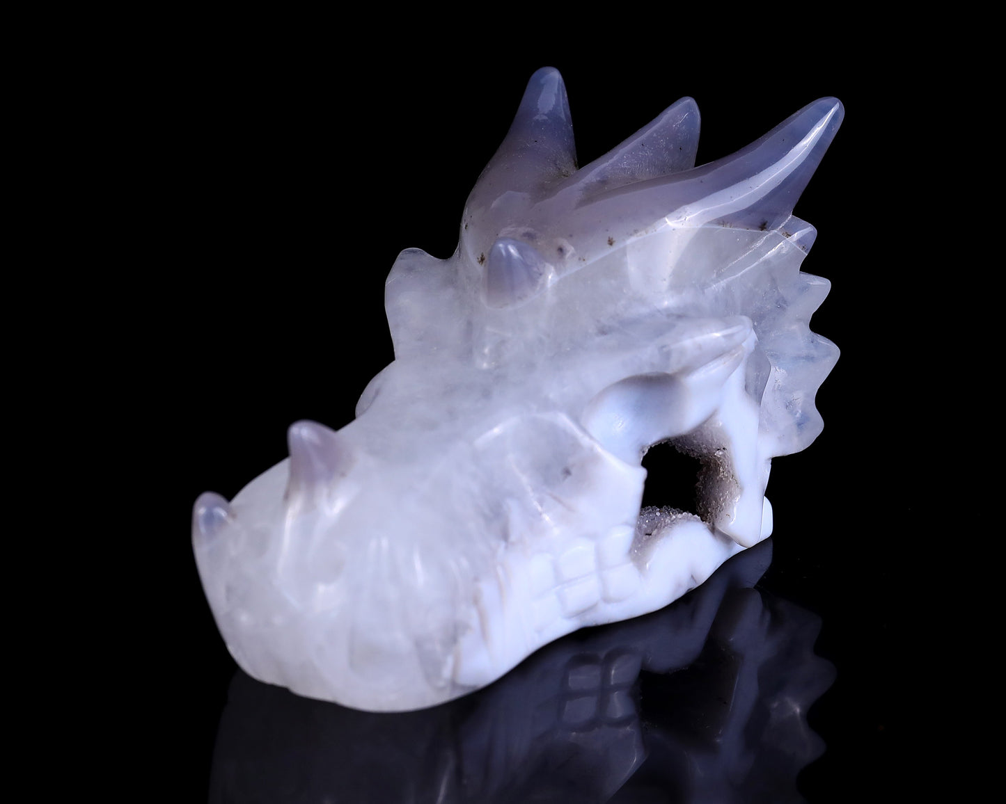 Nicedony 3.7" White Geode Agate Hand Carved Dragon Skull Sculpture - View 6