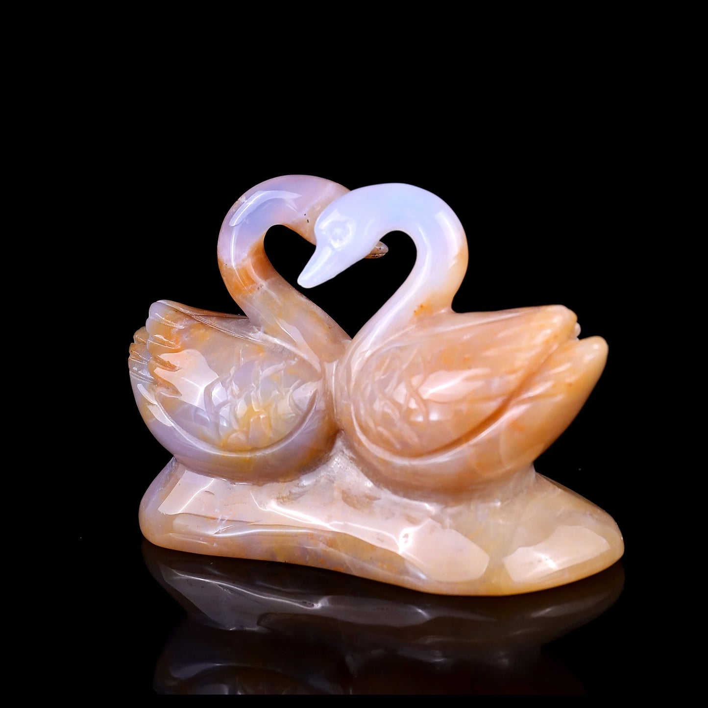 Nicedony 3.8" Chalcedony Hand Carved Crystal Swans Sculpture - View 17