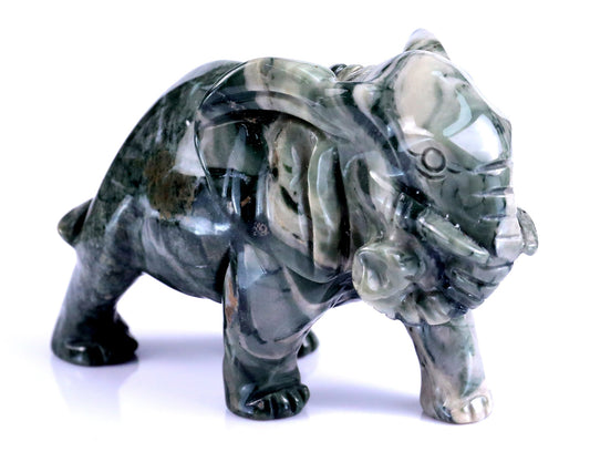 Nicedony 3.8" Jiulong Jade Hand Carved Crystal Elephant Sculpture