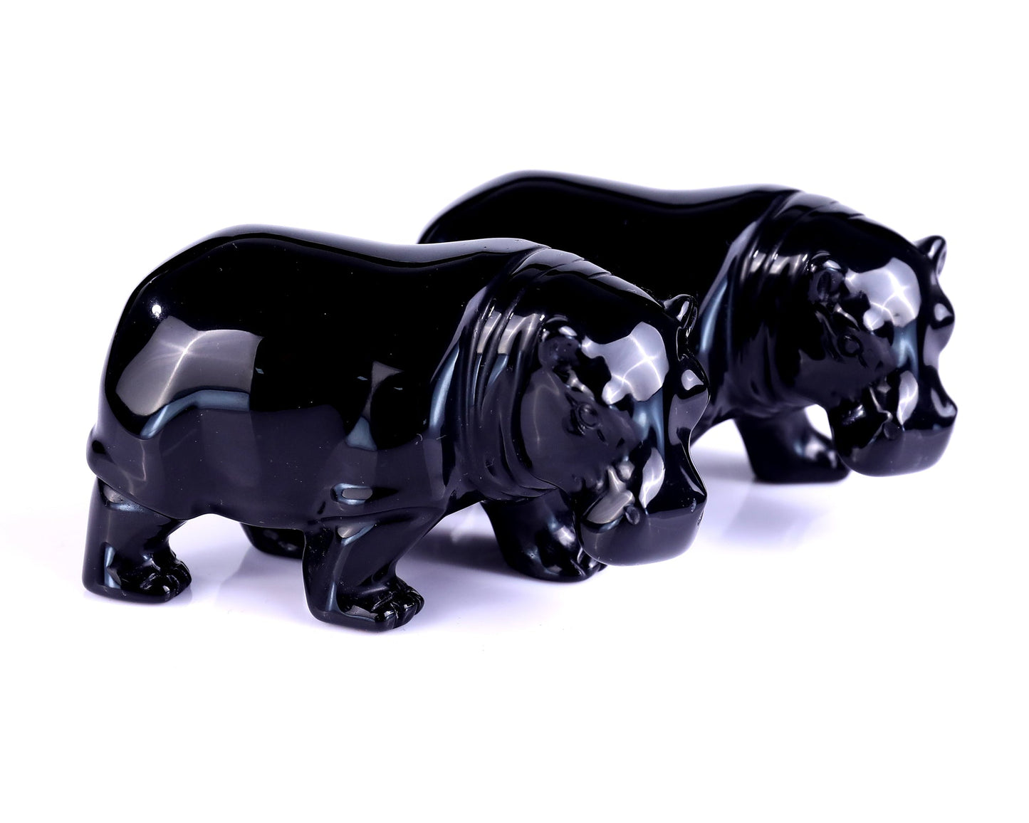 Nicedony 3.9" Black Obsidian Hand Carved Crystal Hippo Sculpture - View 8
