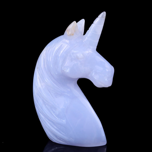 Nicedony 3.9" Blue Chalcedony Hand Carved Crystal Unicorn Sculpture