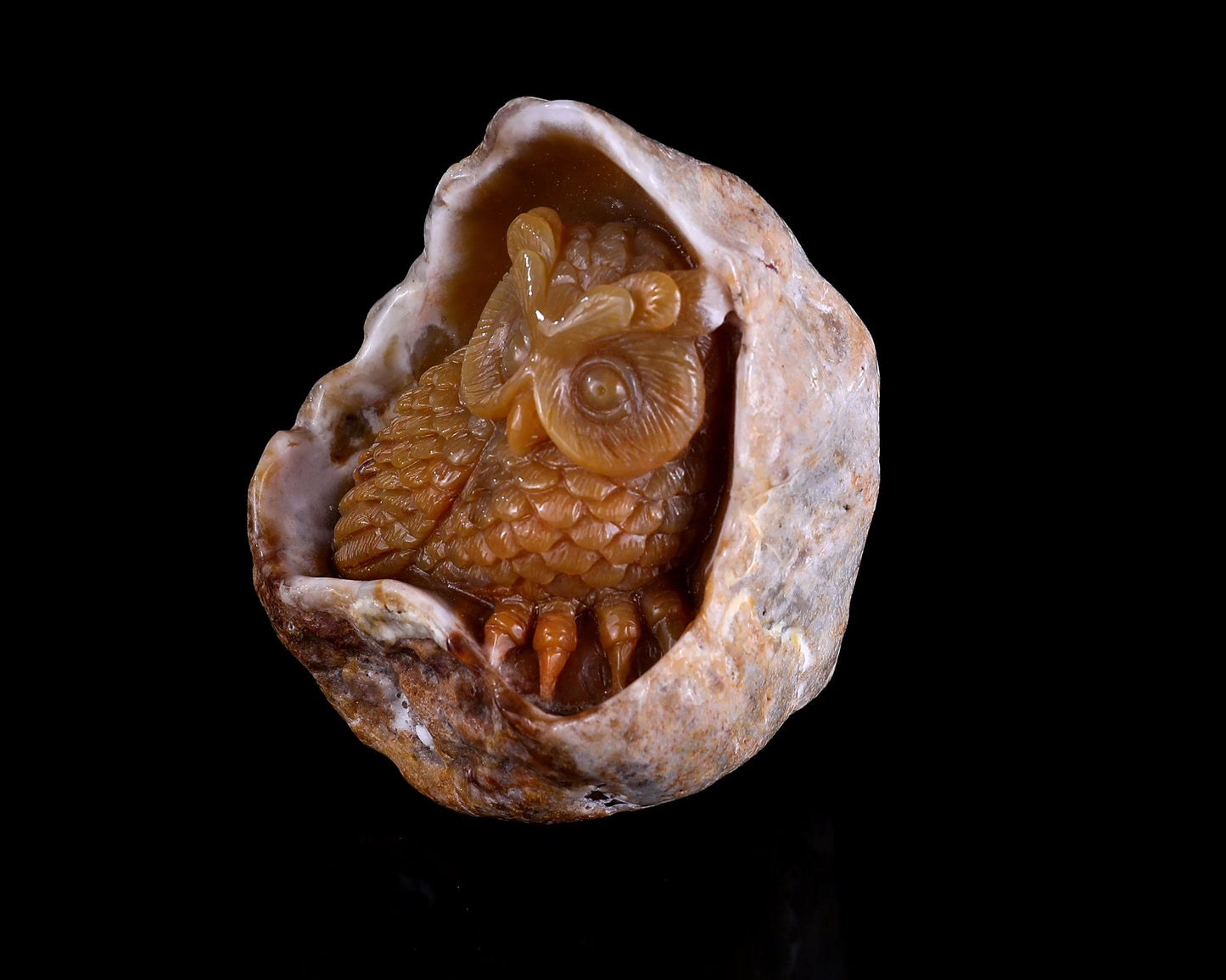 Nicedony 3.9" Chalcedony Hand Carved Crystal Owl Sculpture - View 7
