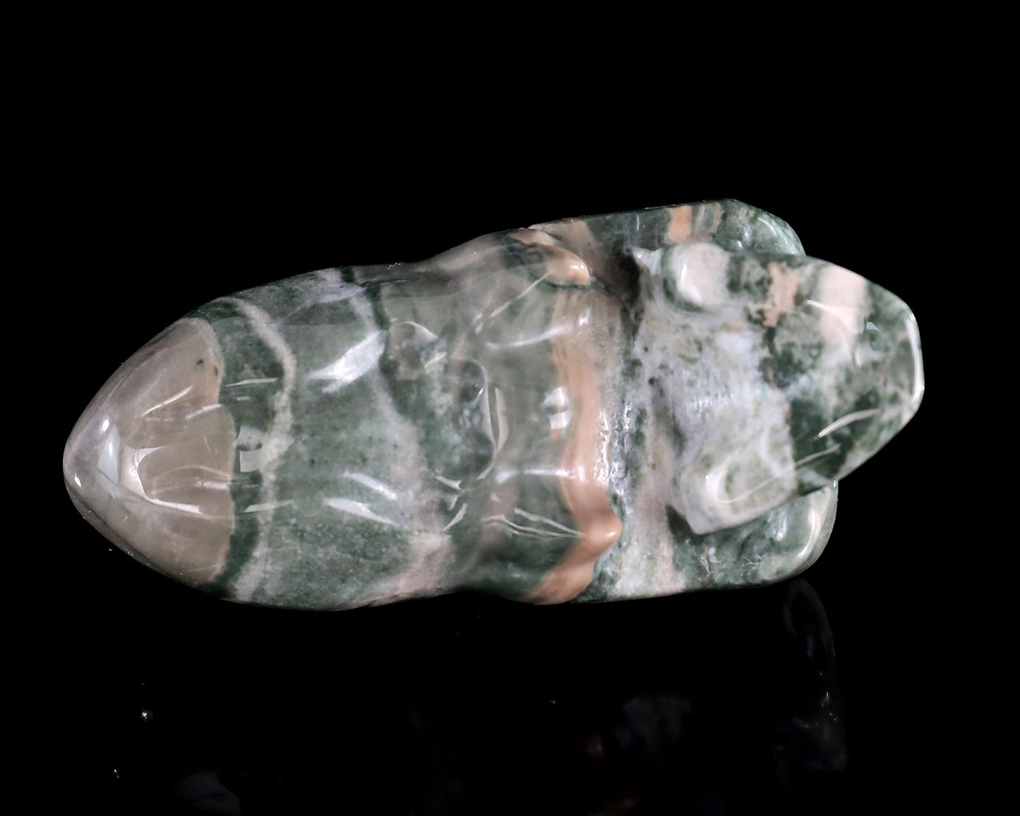 Nicedony 3.9” Jiulong Jade Hand Carved Elongated Mayan Alien Skull - View 10
