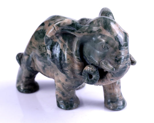 Nicedony 4.0" Jiulong Jade Hand Carved Crystal Elephant Sculpture