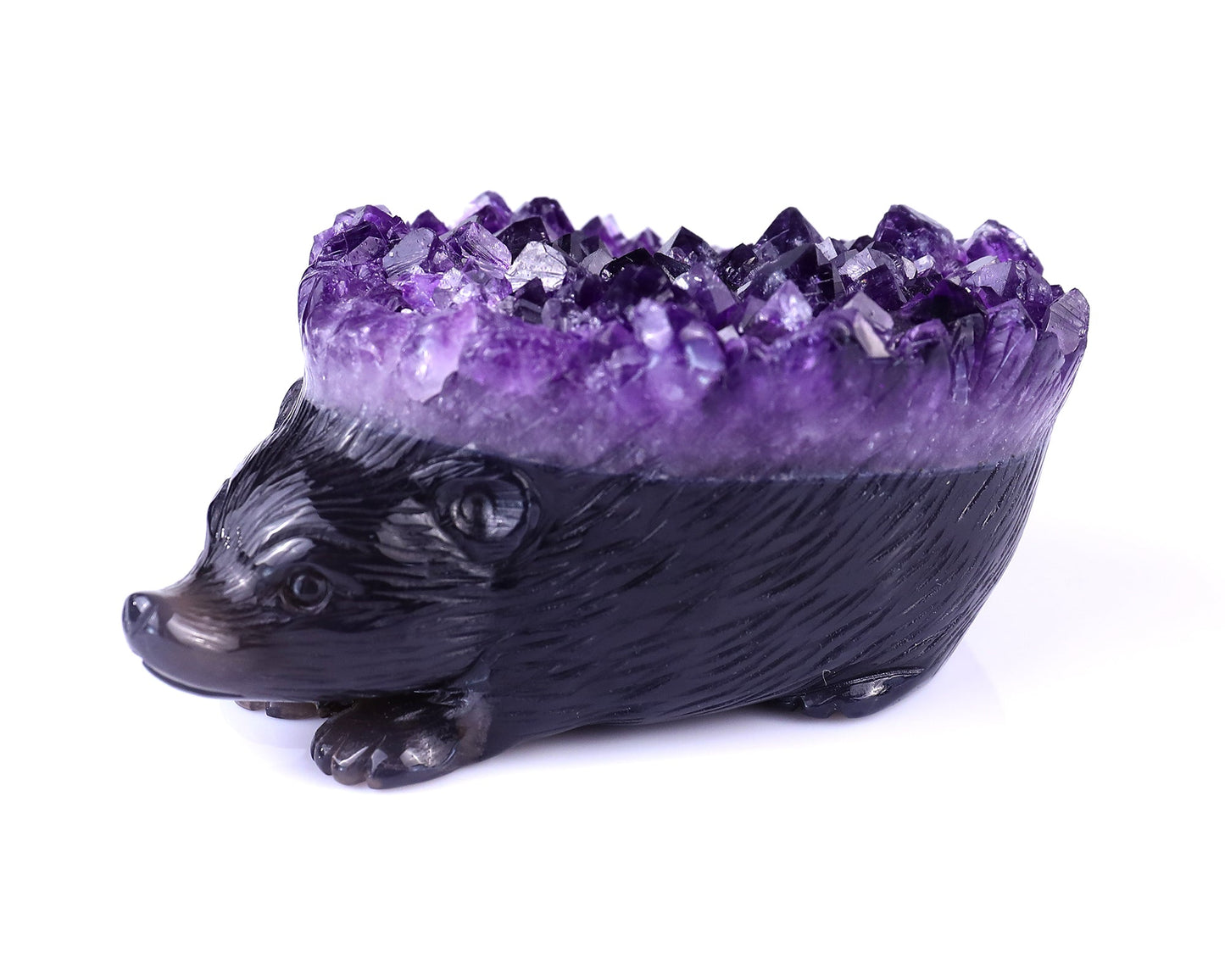 Nicedony 4.1" Amethyst Druse Agate Hand Carved Hedgehog Sculpture - View 7