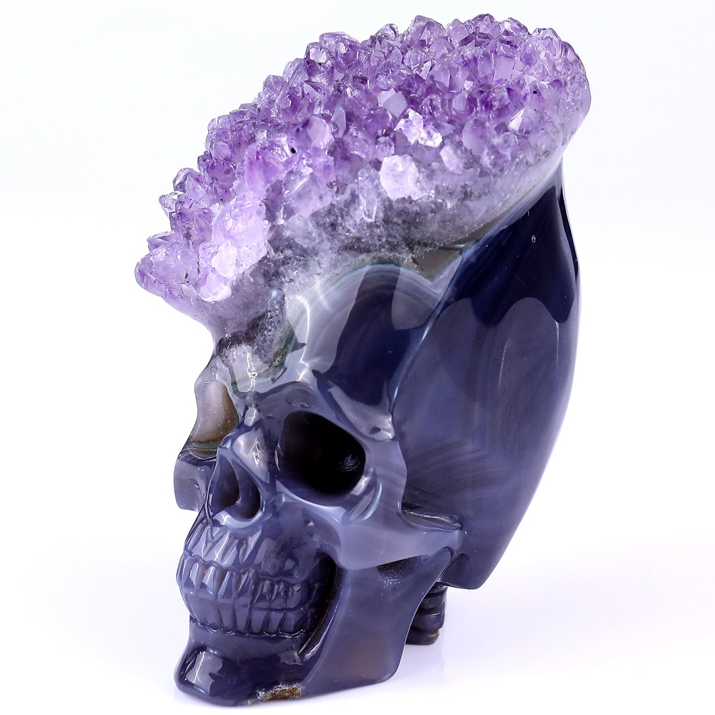 Nicedony 4.1" Amethyst Druse Agate Hand Carved Skull Sculpture - View 7