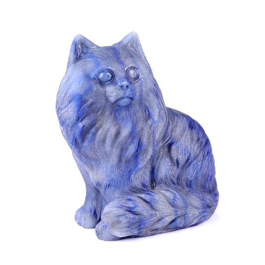 Nicedony 4.1" Blue Aventurine Hand Carved Persian Cat Sculpture